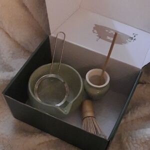 Green Matcha Tea Set with Whisk and Strainer